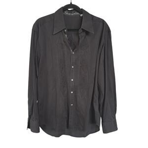 Robert Graham Embroidered Black Button Down Dress Shirt Classy Mens Large